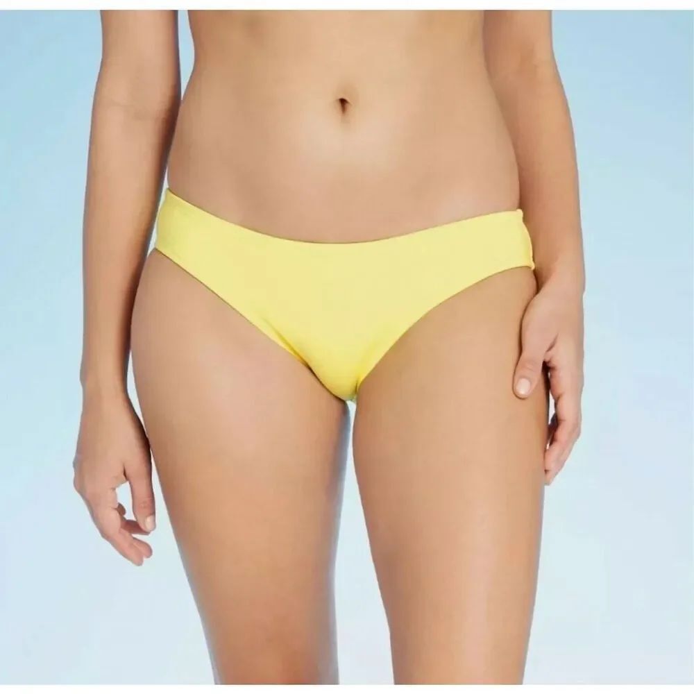 NWT Womens Kona Sol Solid Yellow Medium Coverage Hipster Bikini Bottoms - Sz M
